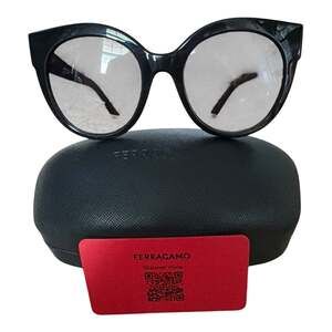 Salvatore Ferragamo SF1031S 001 Black Gancini Logo Round Sunglasses